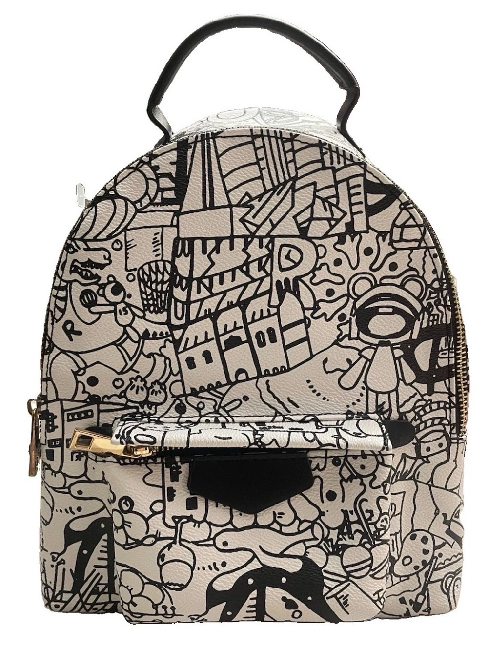 The Moon and Penny Doodle Graphic Print Mini Backpack - Black & White